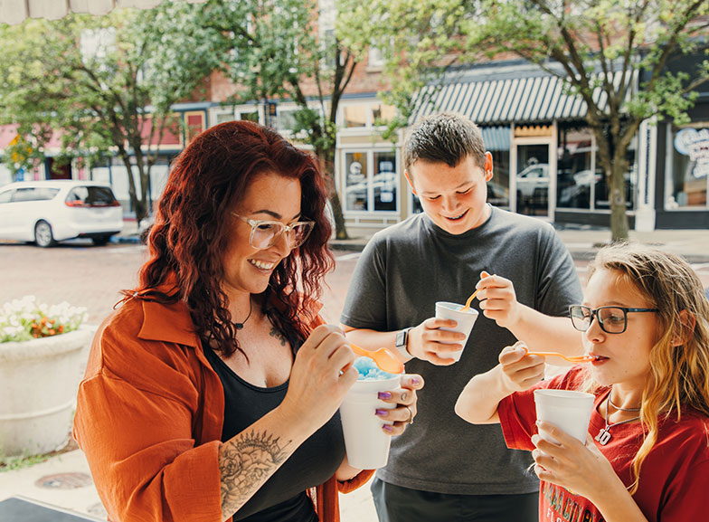 family eating shaved ice